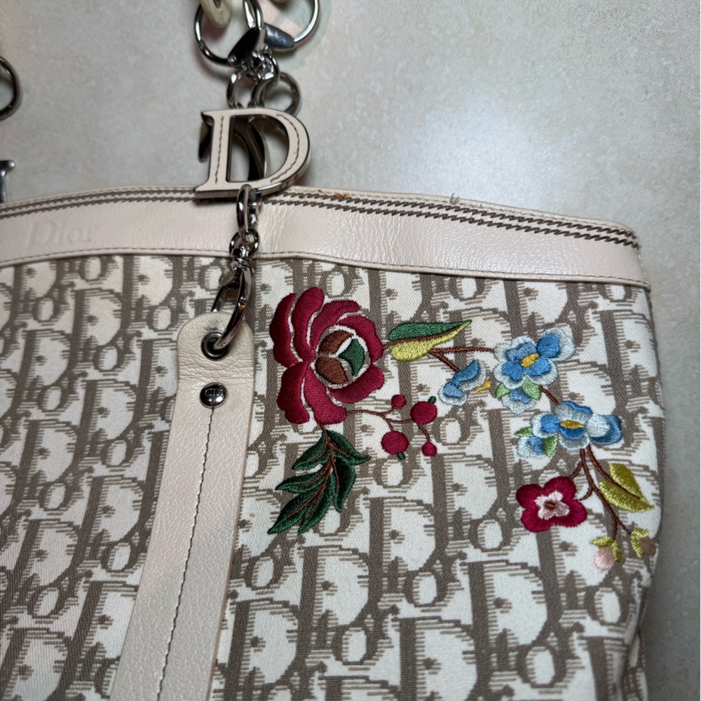 Vtg Authentic Christian Dior Troter Embroidered Diorissimo Canvas Tote Bag - Picture 4 of 16